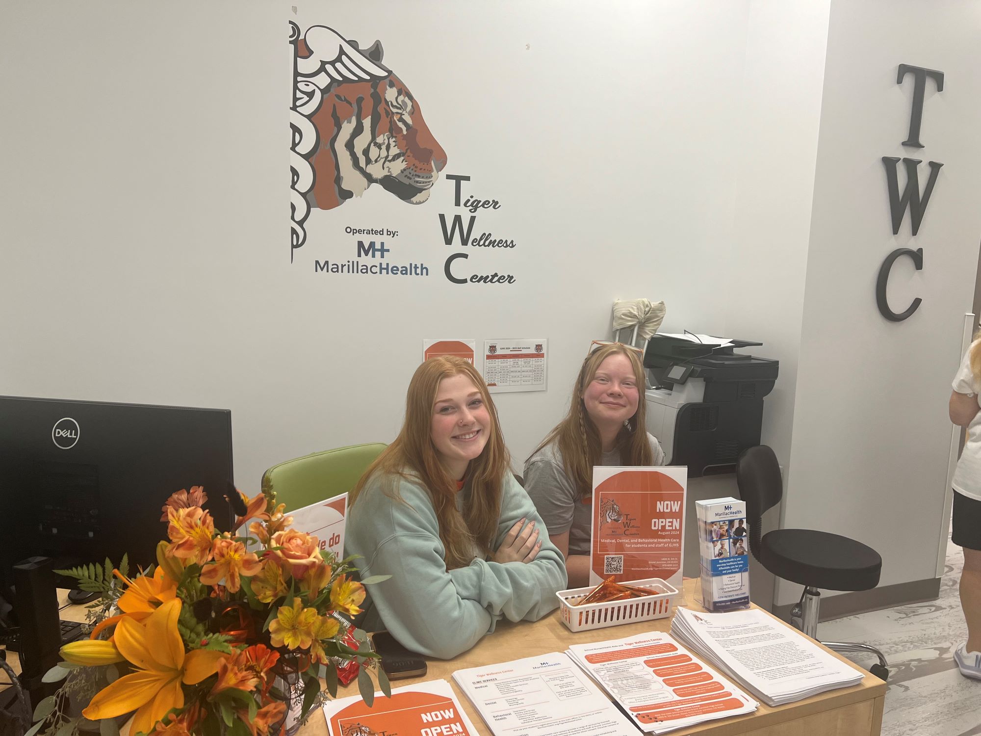 Students at open house for Tiger Wellness Clinic inside Grand Junction High School, Colorado